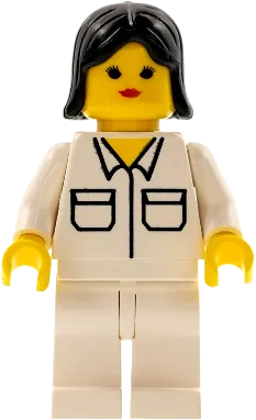 Shirt - 2 Pockets, White Legs, Black Female Hair minifigure