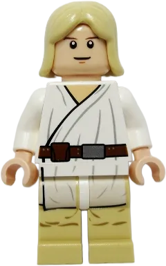 Luke Skywalker - Light Nougat, Long Hair, White Tunic, Tan Legs, White Glints minifigure