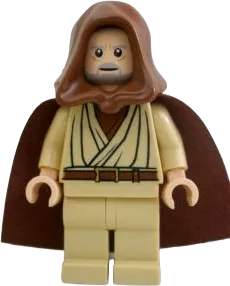 Obi-Wan Kenobi - Old, Light Nougat, Reddish Brown Hood and Cape, White Pupils minifigure