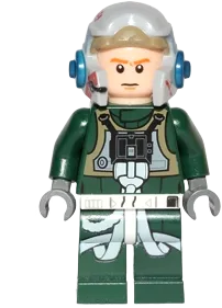 Rebel Pilot A-wing - Open Helmet, Dark Green Jumpsuit, Frown / Scared (Arvel Crynyd minifigure