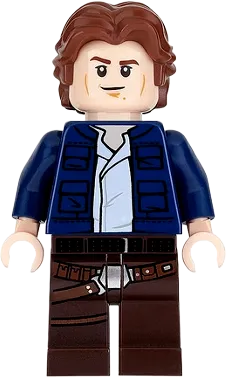 Han Solo - Dark Brown Legs with Holster Pattern, Dark Blue Jacket, Wavy Hair minifigure