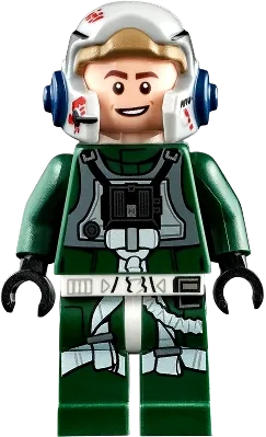 Rebel Pilot A-wing - Open Helmet, Dark Green Jumpsuit, Smile / Scared (Arvel Crynyd minifigure
