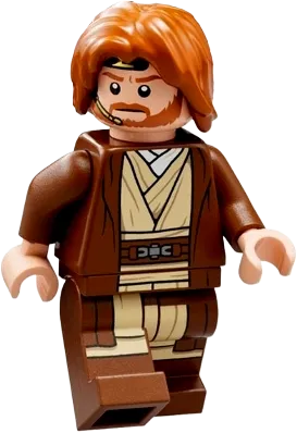 Obi-Wan Kenobi - Reddish Brown Robe, Dark Orange Mid-Length Tousled with Center Part Hair minifigure