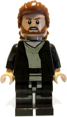 Obi-Wan Kenobi - Dark Brown Robe, Dark Orange Mid-Length Hair with Ruffled Back minifigure