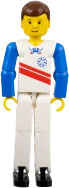 Technic Figure White Legs - White Top with Red Stripes Pattern, Blue Arms (Skier) minifigure