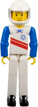 Technic Figure White Legs - White Top with Red Stripes Pattern, Blue Arms, White Helmet (Skier) minifigure