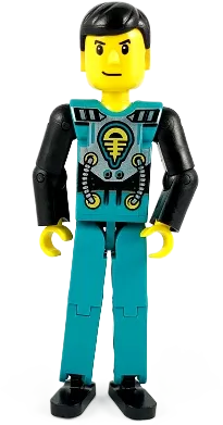 Technic Figure Dark Turquoise Legs - Dark Turquoise Torso with Yellow, Black, Silver Pattern, Black Arms minifigure