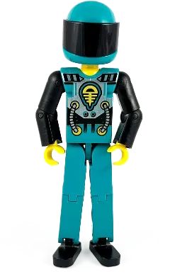 Technic Figure Dark Turquoise Legs - Dark Turquoise Torso with Yellow, Black, Silver Pattern, Black Arms, Dark Turquoise Helmet, Black Visor minifigure