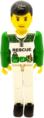 Technic Figure White Legs - White Torso with Black 'RESCUE' and Green Belt, Green Arms, Without Sticker minifigure