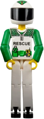 Technic Figure White Legs - White Top with Black 'RESCUE' and Green Belt Pattern, Green Arms, White Helmet with Green Snake, Black Visor, Without Sticker minifigure
