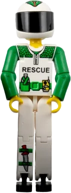 Technic Figure White Legs - White Top with Black 'RESCUE' and Green Belt Pattern, Green Arms, White Helmet with Green Snake, Black Visor, With Sticker minifigure