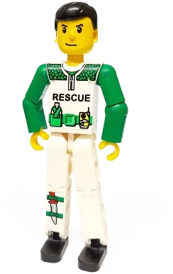 Technic Figure White Legs - White Torso with Black 'RESCUE' and Green Belt, Green Arms, With Sticker minifigure