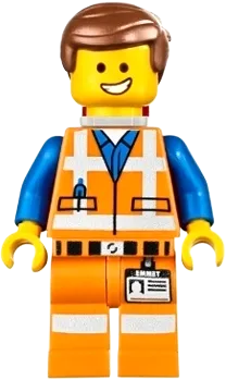 Emmet - Wide Smile, with Piece of Resistance and Plate on Leg minifigure