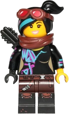 Lucy Wyldstyle - Black Quiver, Reddish Brown Scarf and Goggles, Open Mouth  Smile / Angry minifigure