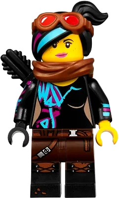 Lucy Wyldstyle - Black Quiver, Reddish Brown Scarf and Goggles, Smile / Angry minifigure