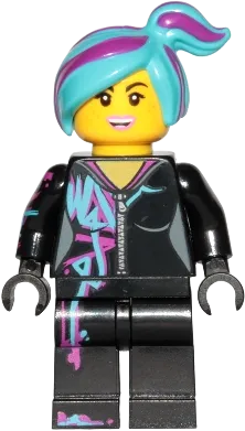 Lucy Wyldstyle - Magenta Lined Hoodie, Medium Azure and Magenta Hair, Smile / Cheerful minifigure