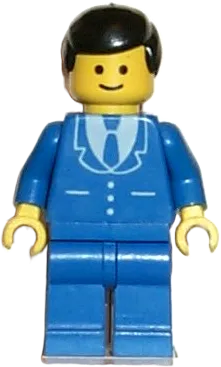 Suit - 3 Buttons Blue, Blue Legs, Black Male Hair minifigure