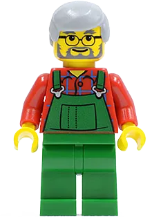 Overalls Farmer Green - Light Bluish Gray Hair, Glasses minifigure
