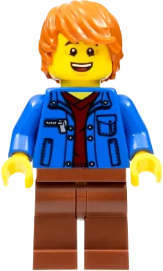 Male - Blue Jacket over Dark Red V-Neck Sweater and Reddish Brown Legs minifigure