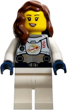 Astronaut - Female, Flat Silver Spacesuit with Harness and White Panel with Classic Space Logo, Reddish Brown Hair minifigure