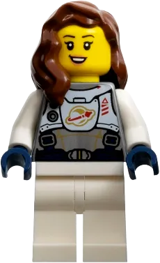 Astronaut - Female, Flat Silver Spacesuit with Harness and White Panel with Classic Space Logo, Reddish Brown Hair minifigure