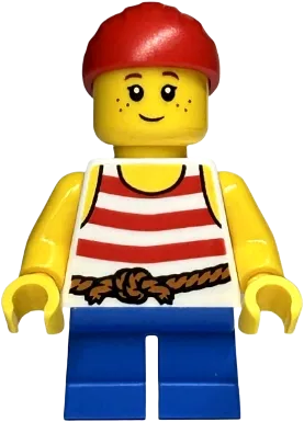 Child - Girl, Pirate Costume, White Tank Top with Red Stripes, Blue Short Legs, Red Bandana minifigure