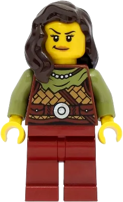 Viking Warrior - Female, Leather Armor, Dark Red Legs, Dark Brown Hair minifigure