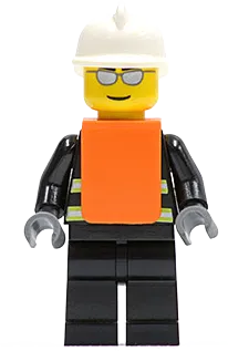 Fire - Reflective Stripes, Black Legs, White Fire Helmet, Silver Sunglasses, Orange Vest minifigure