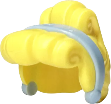 Minifigure, Hair Female Curled Fringe and Bun, Hole on Top with Molded Bright Light Blue Band and Earrings Pattern