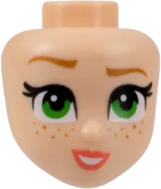 Mini Doll, Head Friends with Medium Nougat Eyebrows and Freckles, Green Eyes, Coral Lips, and Open Mouth Smile with Teeth Pattern
