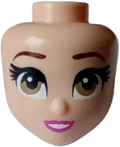 Mini Doll, Head Friends with Dark Tan Eyes, Reddish Brown Eyebrows, Dark Pink Lips and Open Mouth Smile with Teeth Pattern