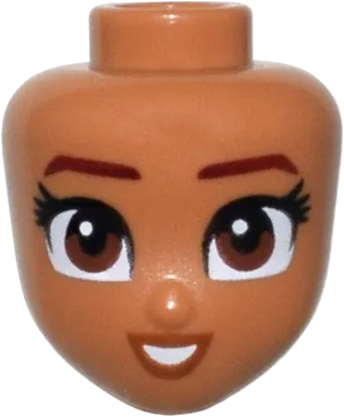 Mini Doll, Head Friends with Reddish Brown Eyes, Long Black Eyelashes, Dark Red Eyebrows, Dark Orange Lips, and Open Mouth Smile Pattern