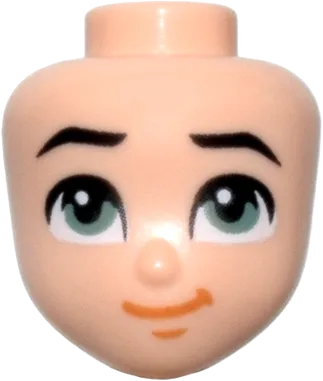 Mini Doll, Head Friends with Sand Green Eyes, Black Eyebrows, and Dark Orange Lopsided Closed Mouth Smile Pattern