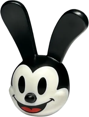 Minifigure, Head, Modified Rabbit with Molded Black Rounded Ears and Printed Black Eyes and Mouth with Red Tongue Pattern &#40;Oswald&#41;