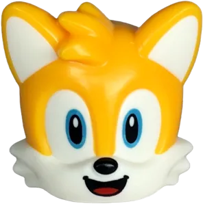 Minifigure, Head, Modified Fox with Molded White Face and Ears and Printed Medium Azure Eyes with Black Irises, Nose and Open Smile with Red Tongue Pattern
