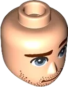 Mini Doll, Head Friends Male Large with Reddish Brown Eyebrows, Smile and Stubble, and Sand Blue Eyes Pattern