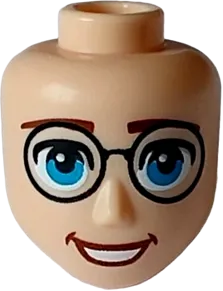 Mini Doll, Head Friends Male with Reddish Brown Eyebrows, Dark Azure Eyes, Black Glasses, Reddish Brown Open Mouth with Teeth Pattern