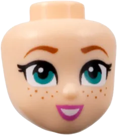 Mini Doll, Head Friends with Dark Orange Eyebrows and Freckles, Dark Turquoise Eyes, Dark Pink Lips, Open Mouth Smile Pattern