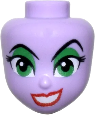 Mini Doll, Head Friends with Bright Green Eyes and Eye Shadow, Raised Black Eyebrows, Red Lips, and Open Mouth Smile Pattern