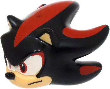 Minifigure, Head, Modified Hedgehog, Shadow with Molded Medium Tan Face and Inner Ears and Printed Red Streaks, Eyes on White Background, Black Nose and Mouth Pattern