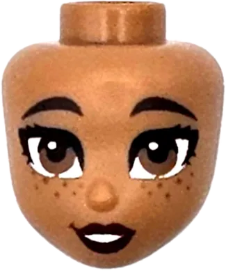 Mini Doll, Head Friends with Dark Brown Eyebrows, Reddish Brown Eyes, Dark Red Lips, and Open Mouth Smile with Teeth Pattern