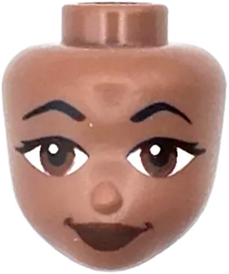 Mini Doll, Head Friends with Black Angled Eyebrows and Eyelashes, Reddish Brown Eyes and Lips, Grin Pattern