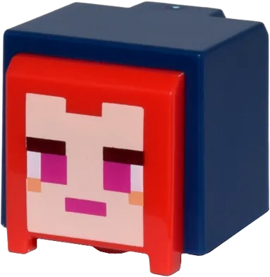 Minifigure, Head, Modified Cube, Hood with Molded Red Hair and Printed Pixelated Light Nougat Face and Magenta Eyes and Mouth Pattern &#40;Minecraft Ranger Hero&#41;