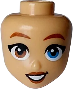 Mini Doll, Head Friends with Reddish Brown Eyebrows, Lips and Eye Right, Dark Azure Eye Left, Black Eyelashes, Open Mouth Smile with Teeth Pattern