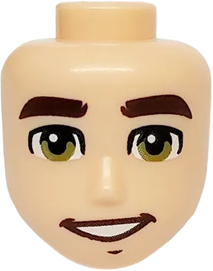 Mini Doll, Head Friends Male Large with Thick Dark Brown Eyebrows, Olive Green Eyes, and Open Mouth Smile with Teeth Pattern