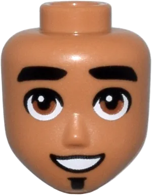 Mini Doll, Head Friends Male Large with Black Thick Eyebrows, Soul Patch, and Lips, Reddish Brown Eyes, and Open Mouth Smile Pattern