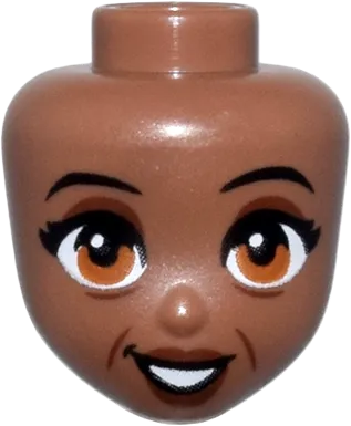 Mini Doll, Head Friends with Black Thin Eyebrows, Nougat Eyes, Reddish Brown Wrinkles, Cheek Lines, Lips, and Open Mouth Smile Pattern