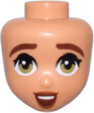 Mini Doll, Head Friends with Reddish Brown Eyebrows, Wide Olive Green Eyes, Dark Orange Lips, and Open Mouth Smile with Top Teeth Pattern