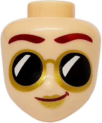 Mini Doll, Head Friends with Dark Red Eyebrows and Mouth, Gold Lips and Sunglasses with Black Lenses Pattern