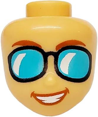 Mini Doll, Head Friends with Dark Orange Eyebrows and Lips, Black Sunglasses with Medium Azure Lenses, Open Mouth Smile Pattern